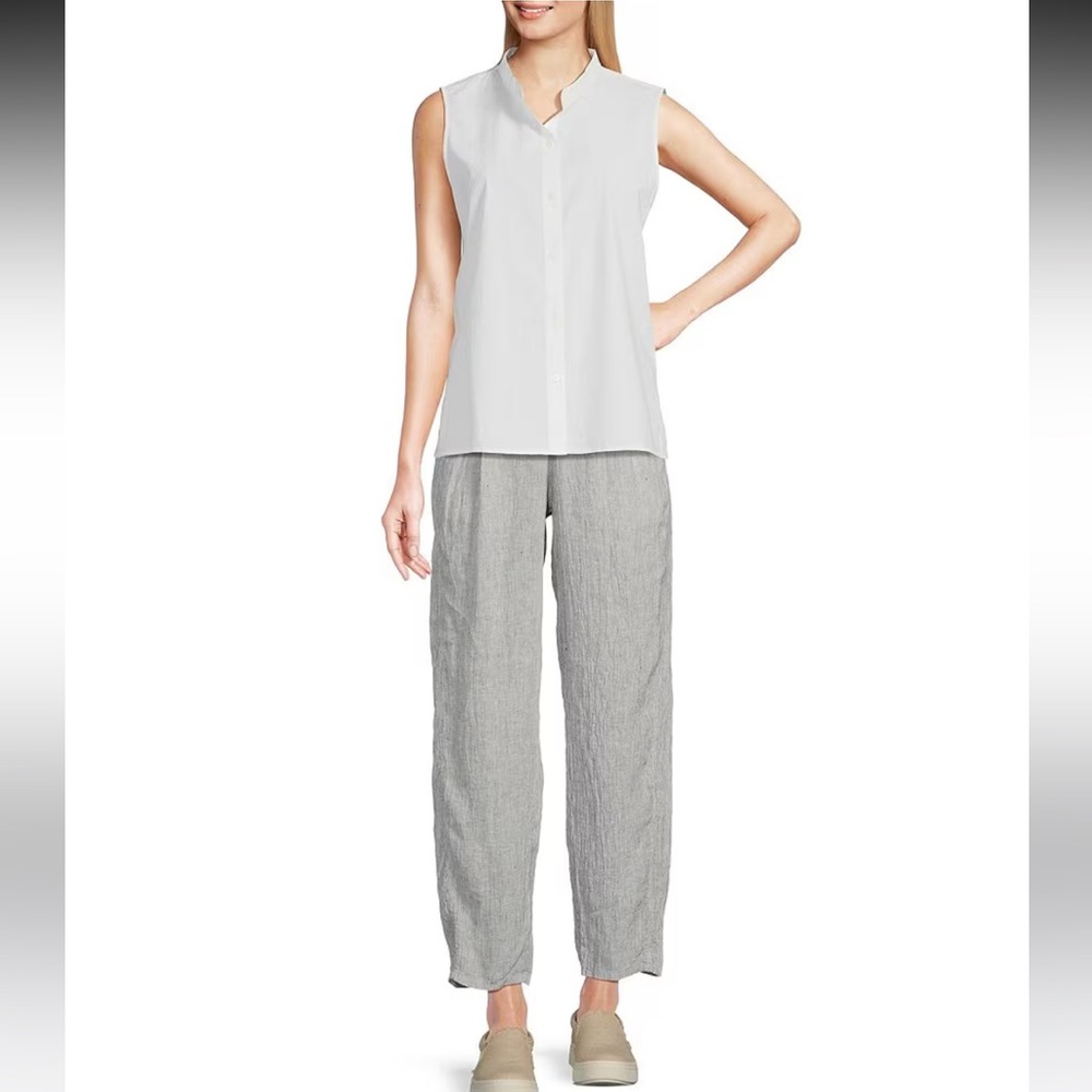 NWT Eileen Fisher Washed Organic Cotton Poplin Sleeveless Shirt - Picture 9 of 11